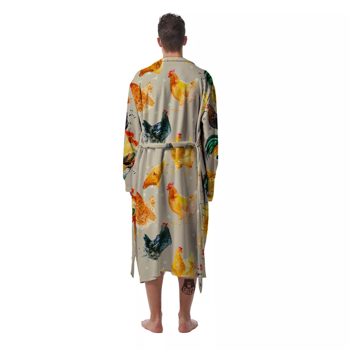 Rooster Watercolor Print Pattern Men's Robe-grizzshop