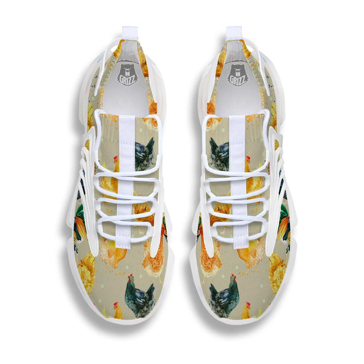 Rooster Watercolor Print Pattern White Gym Shoes-grizzshop