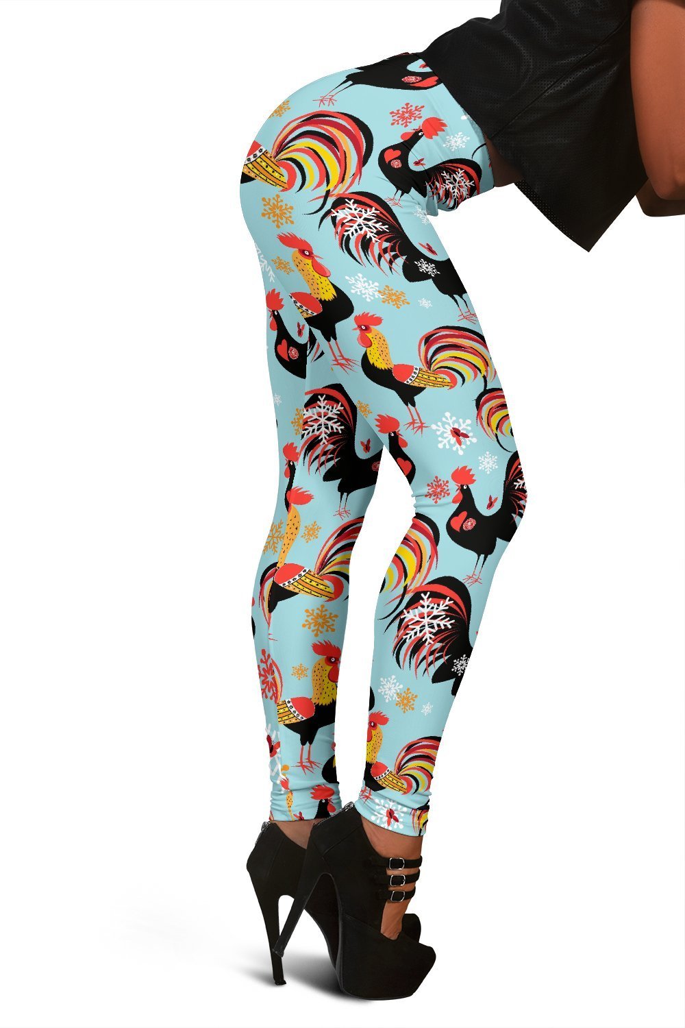 Rooster Blue Pattern Print Women Leggings-grizzshop