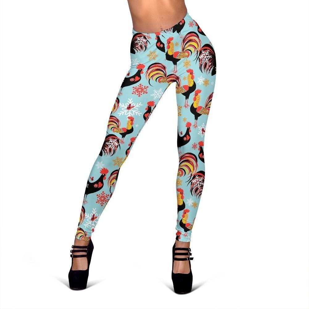 Rooster Blue Pattern Print Women Leggings-grizzshop