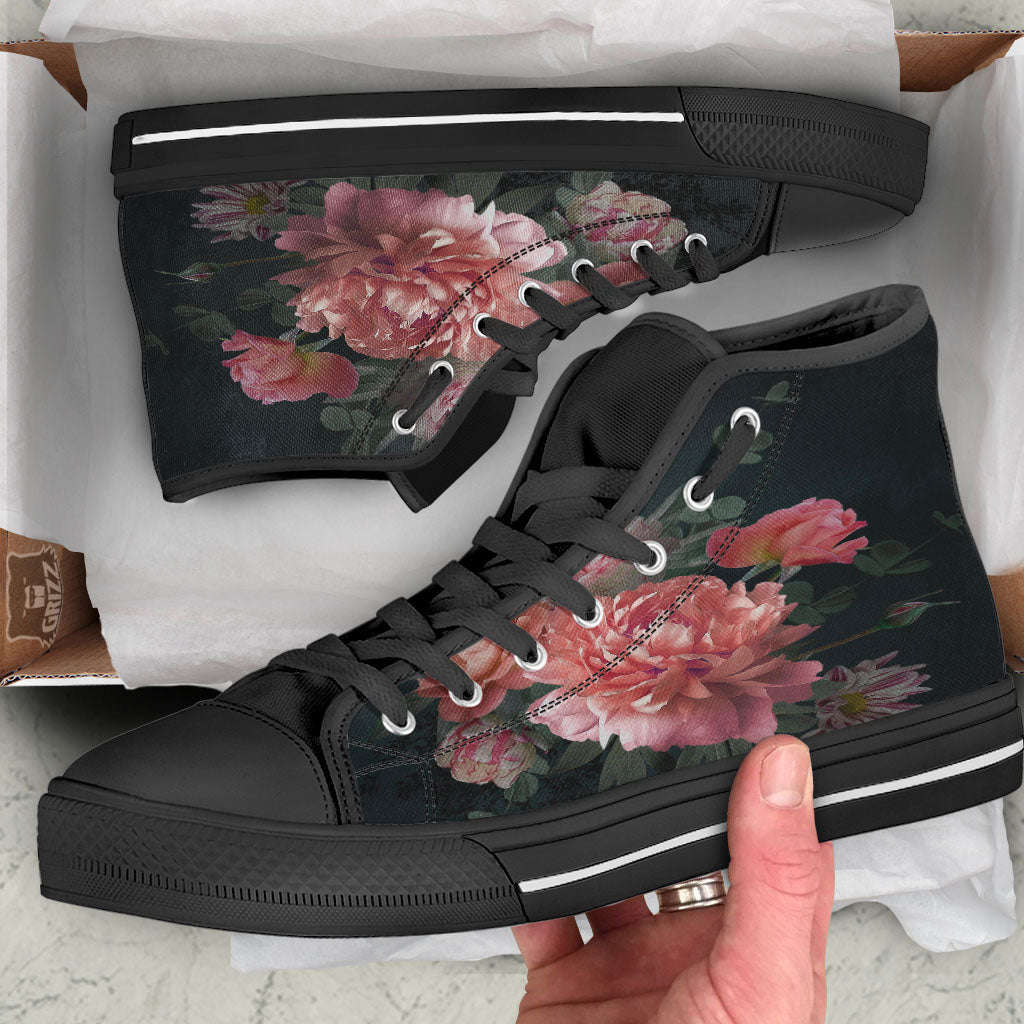 Rose And Peony Print High Top Shoes-grizzshop