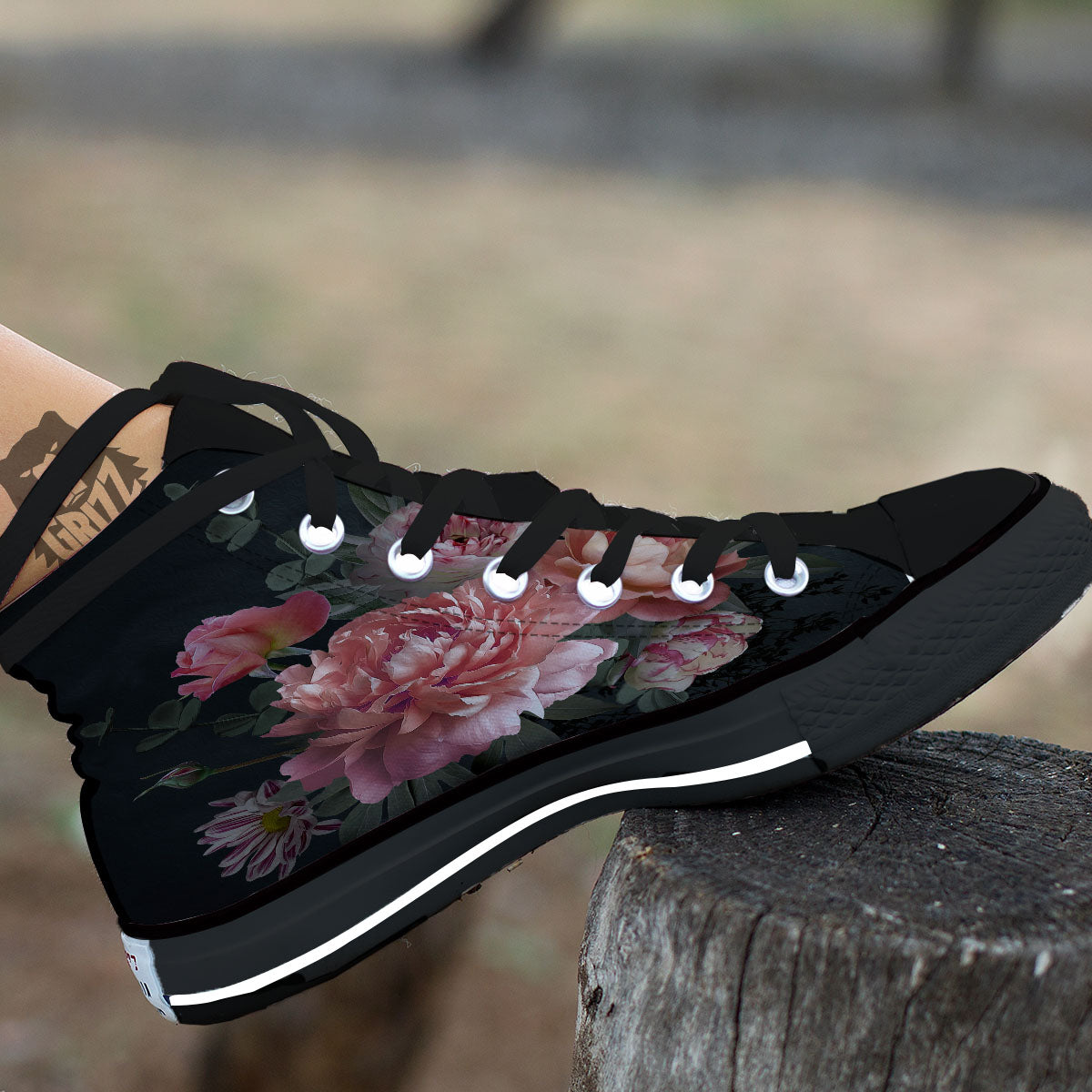 Rose And Peony Print High Top Shoes-grizzshop
