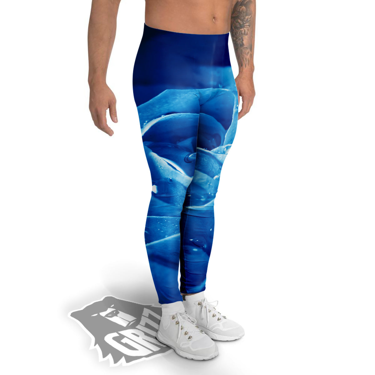 Rose Blue Print Men's Leggings-grizzshop
