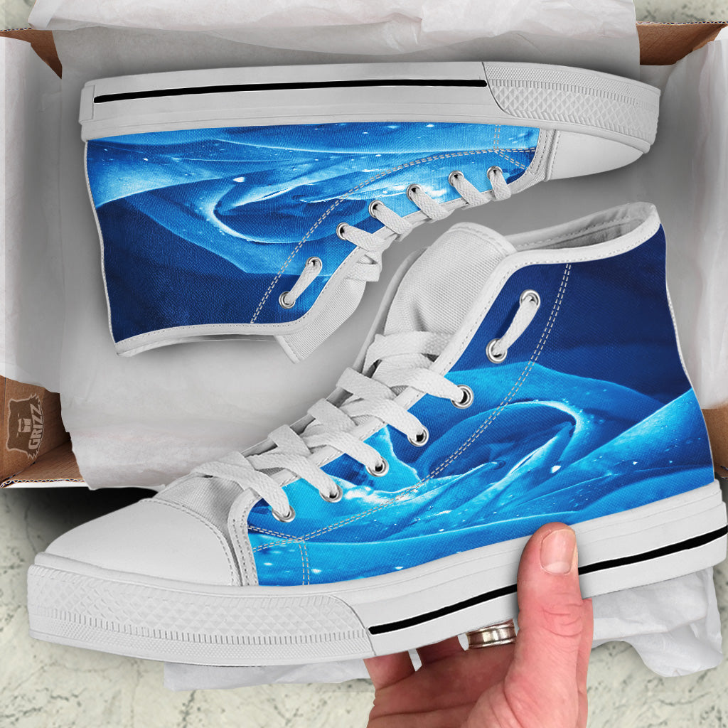 Rose Blue Print White High Top Shoes-grizzshop