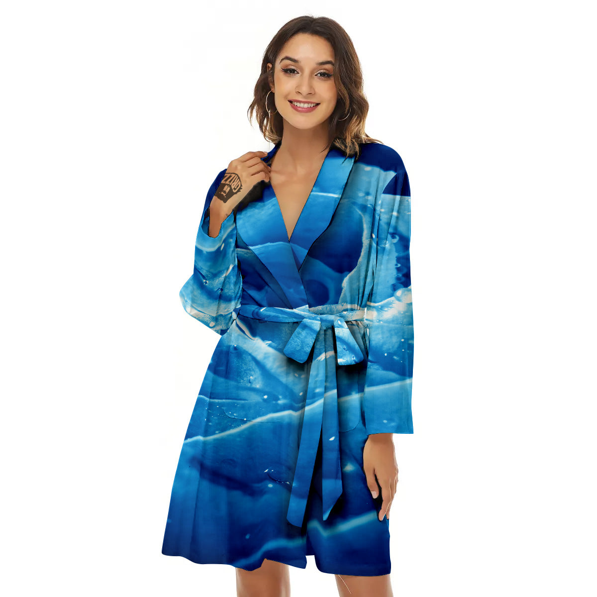 Rose Blue Print Women's Robe-grizzshop