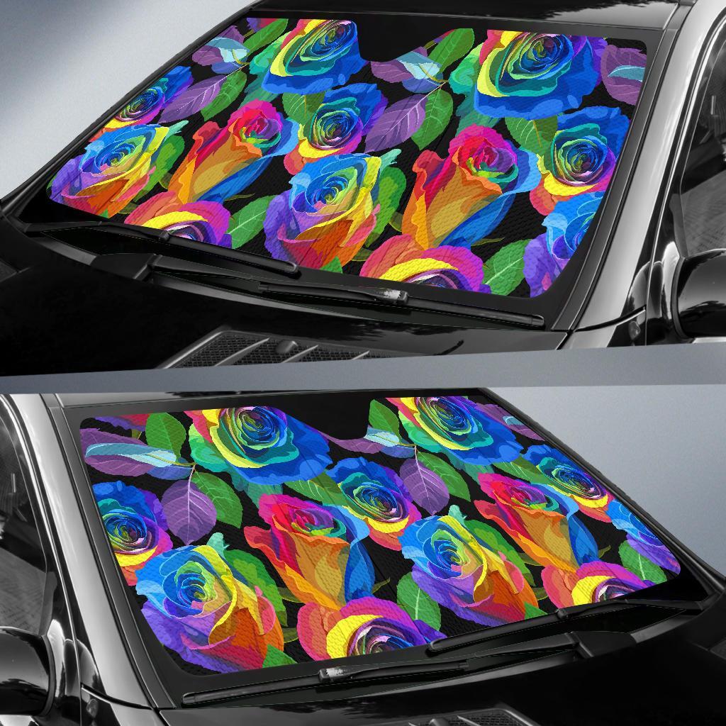 Rose Colorful Rainbow Pattern Print Car Sun Shade-grizzshop