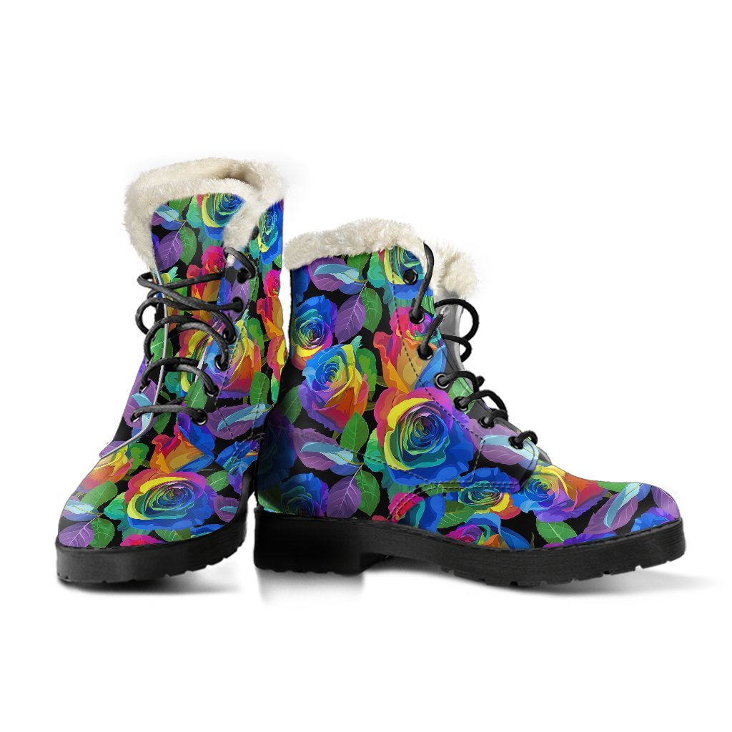 Rose Colorful Rainbow Pattern Print Comfy Winter Boots-grizzshop