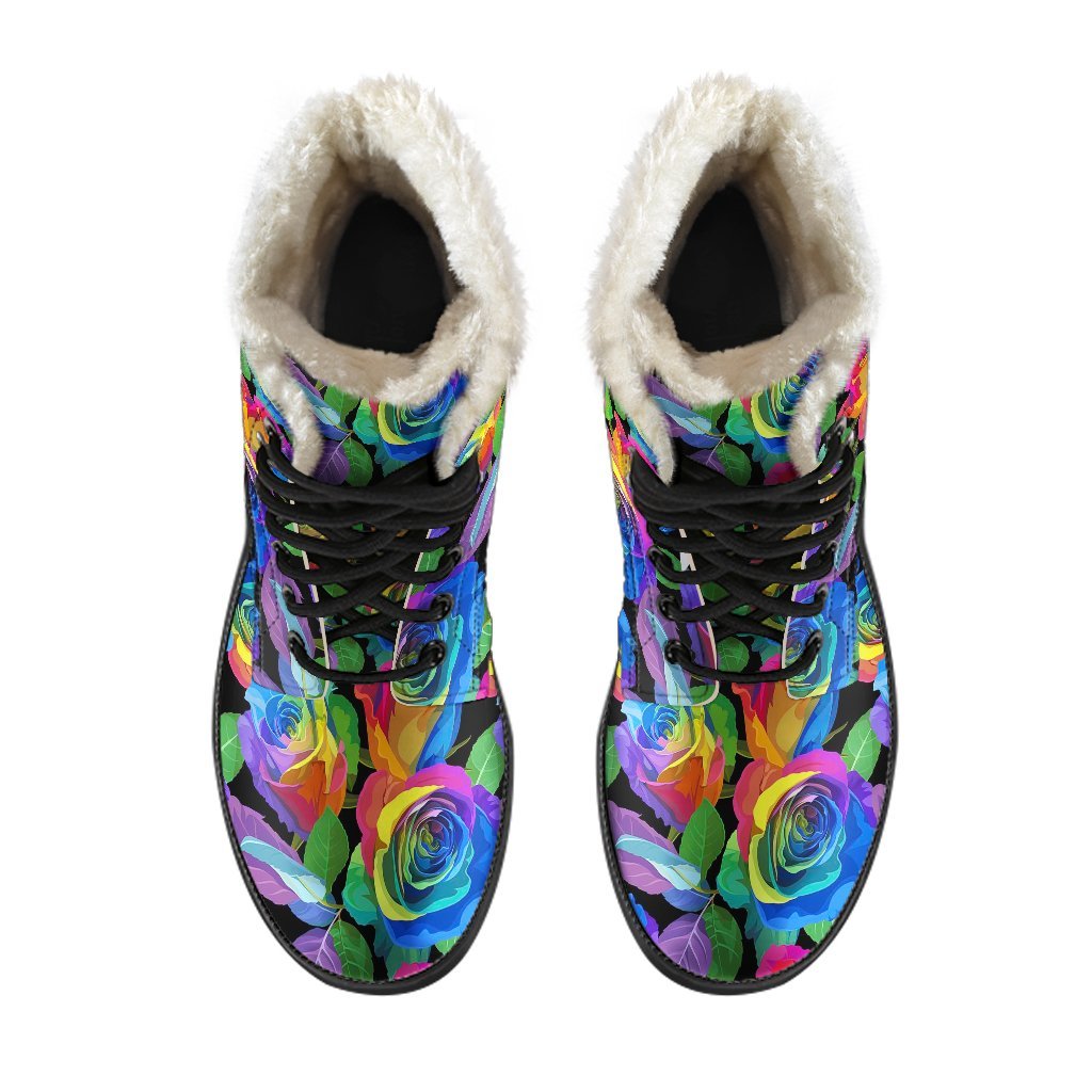 Rose Colorful Rainbow Pattern Print Comfy Winter Boots-grizzshop