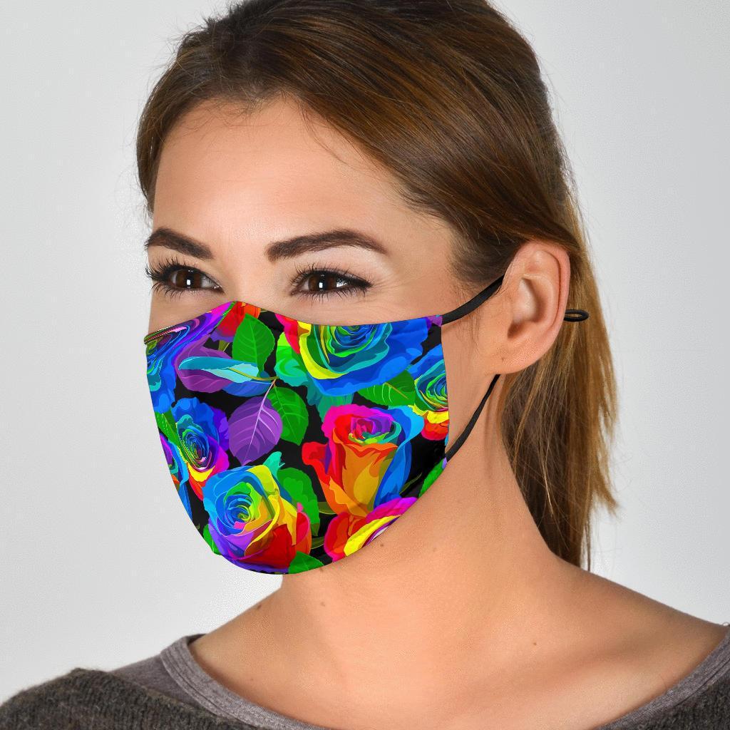 Rose Colorful Rainbow Pattern Print Face Mask-grizzshop