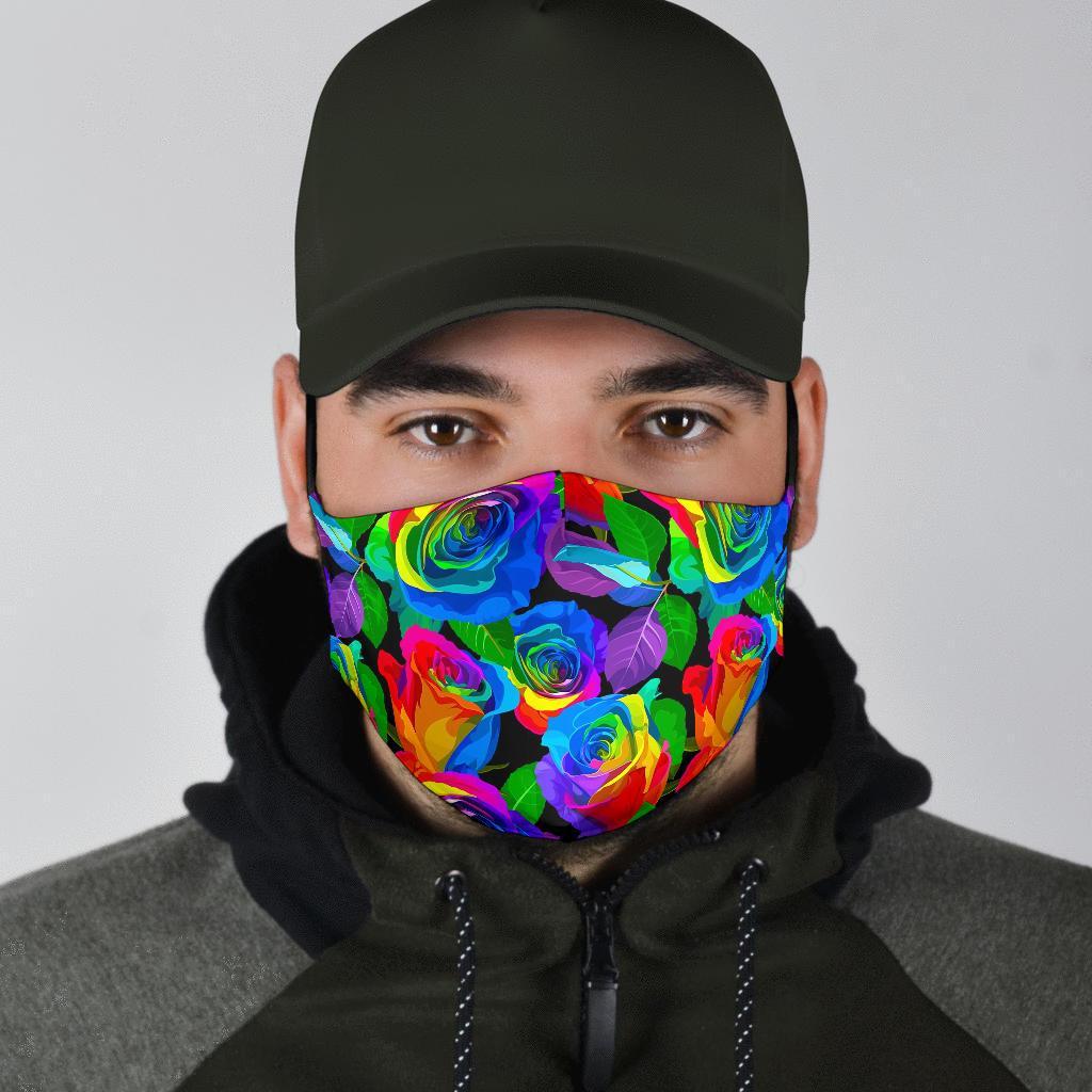 Rose Colorful Rainbow Pattern Print Face Mask-grizzshop
