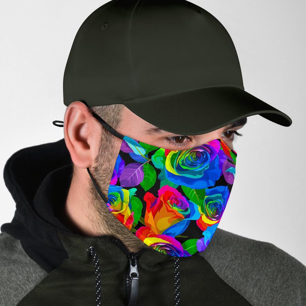 Rose Colorful Rainbow Pattern Print Face Mask-grizzshop