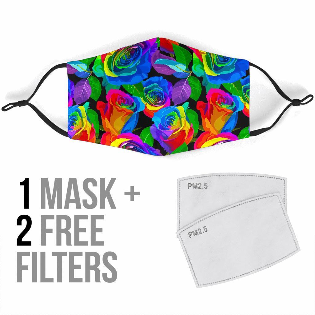 Rose Colorful Rainbow Pattern Print Face Mask-grizzshop