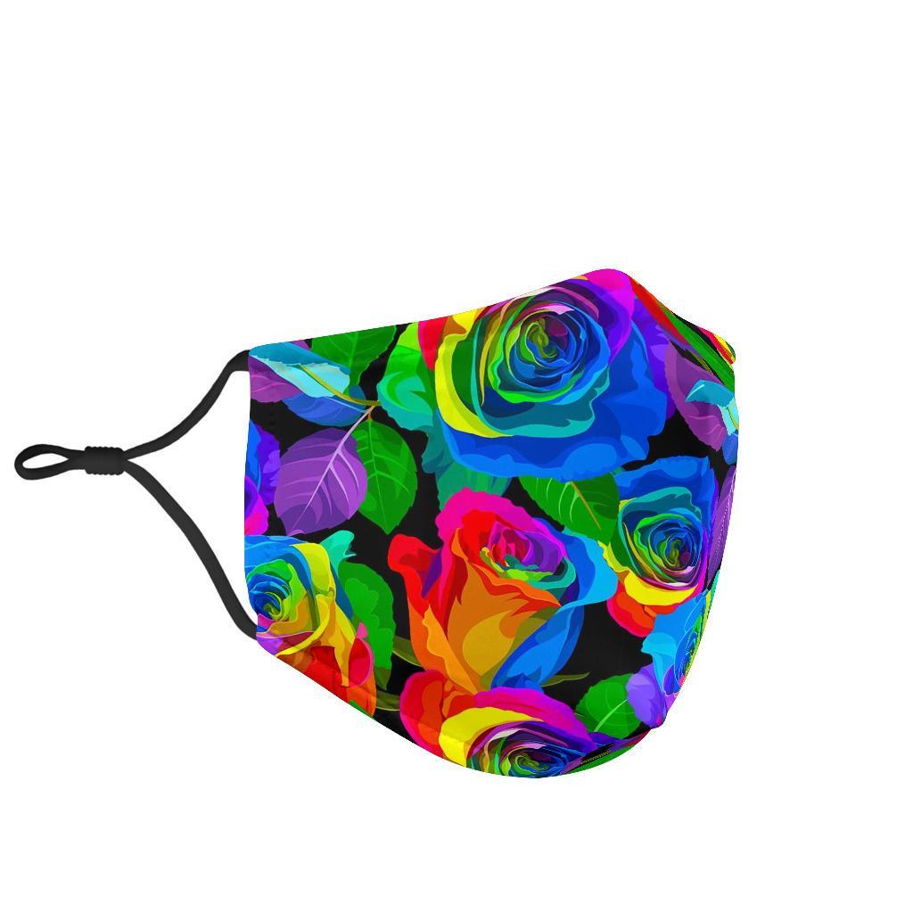 Rose Colorful Rainbow Pattern Print Face Mask-grizzshop
