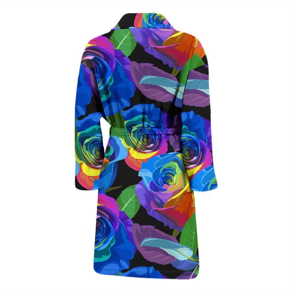 Rose Colorful Rainbow Pattern Print Men Long Robe-grizzshop