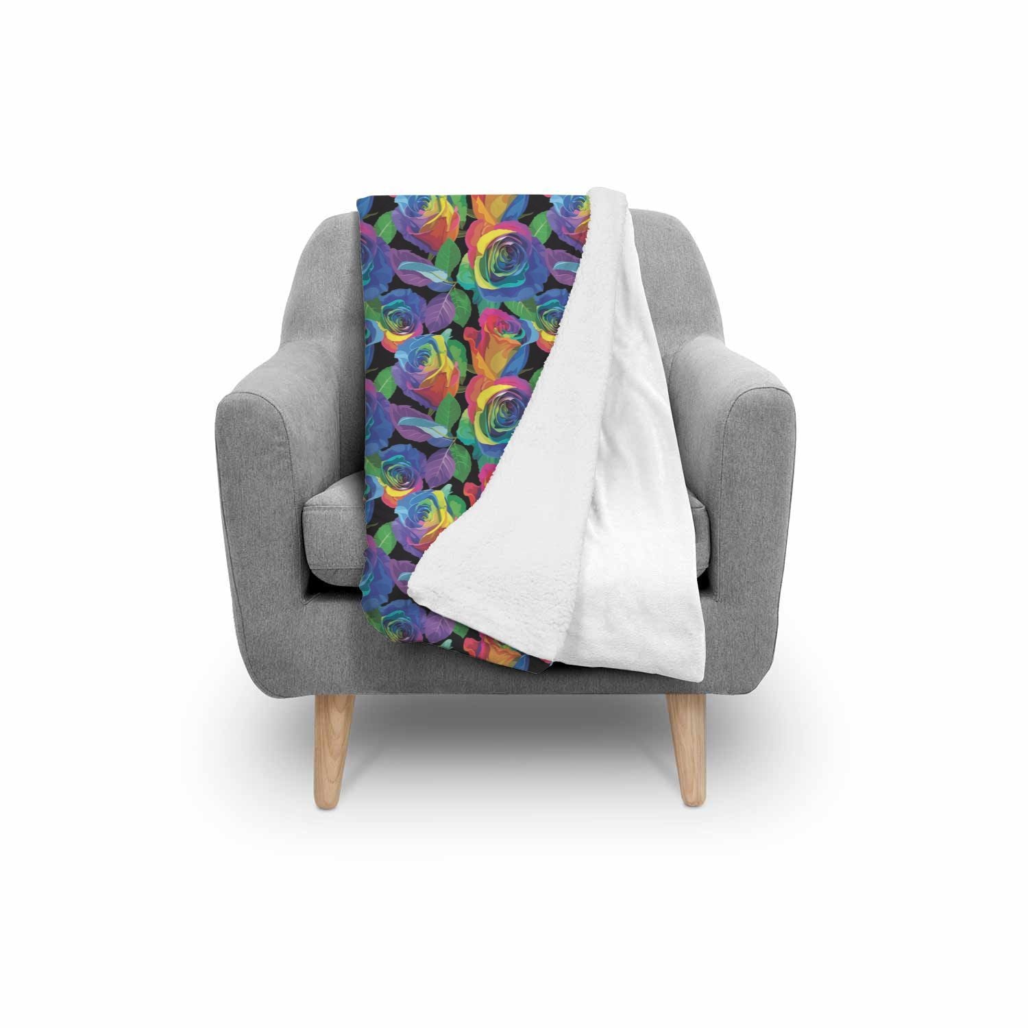 Rose Colorful Rainbow Pattern Print Throw Blanket-grizzshop