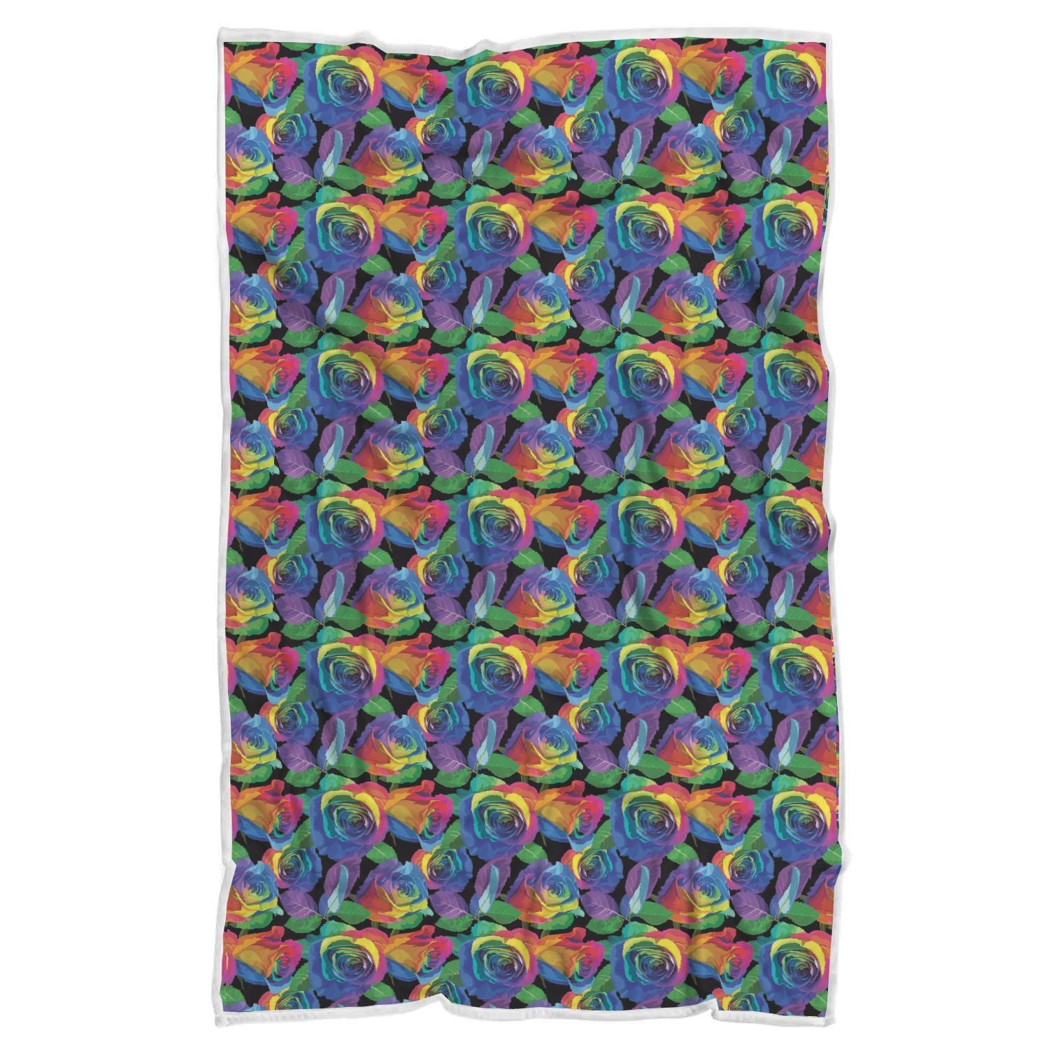 Rose Colorful Rainbow Pattern Print Throw Blanket-grizzshop