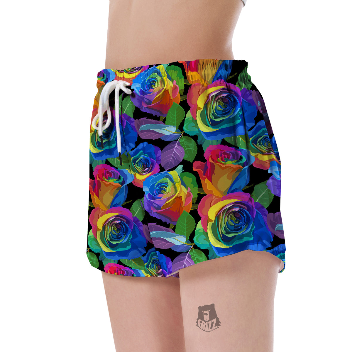 Rose Colorful Rainbow Pattern Print Women's Shorts-grizzshop