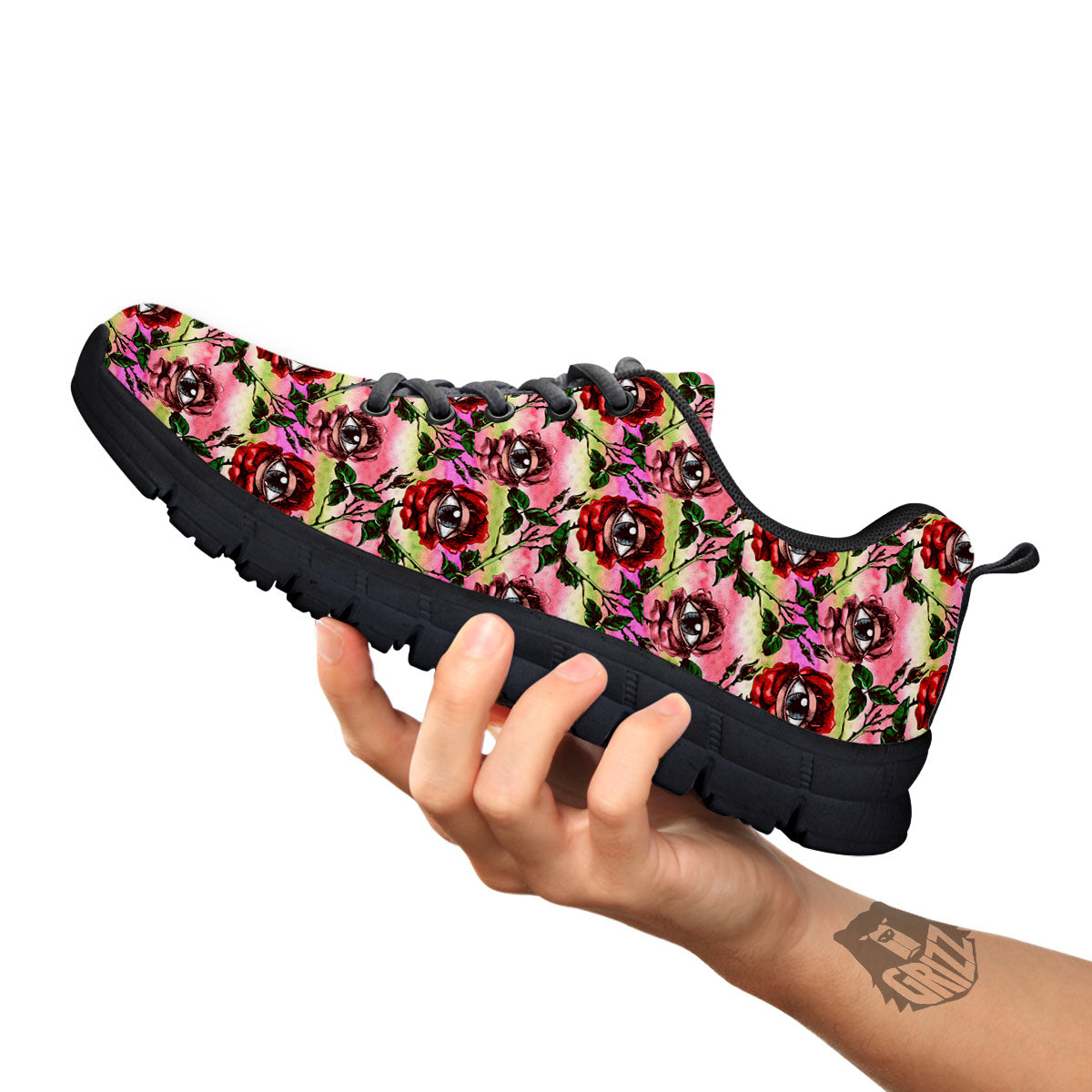 Rose Eyeball Print Pattern Black Sneaker-grizzshop