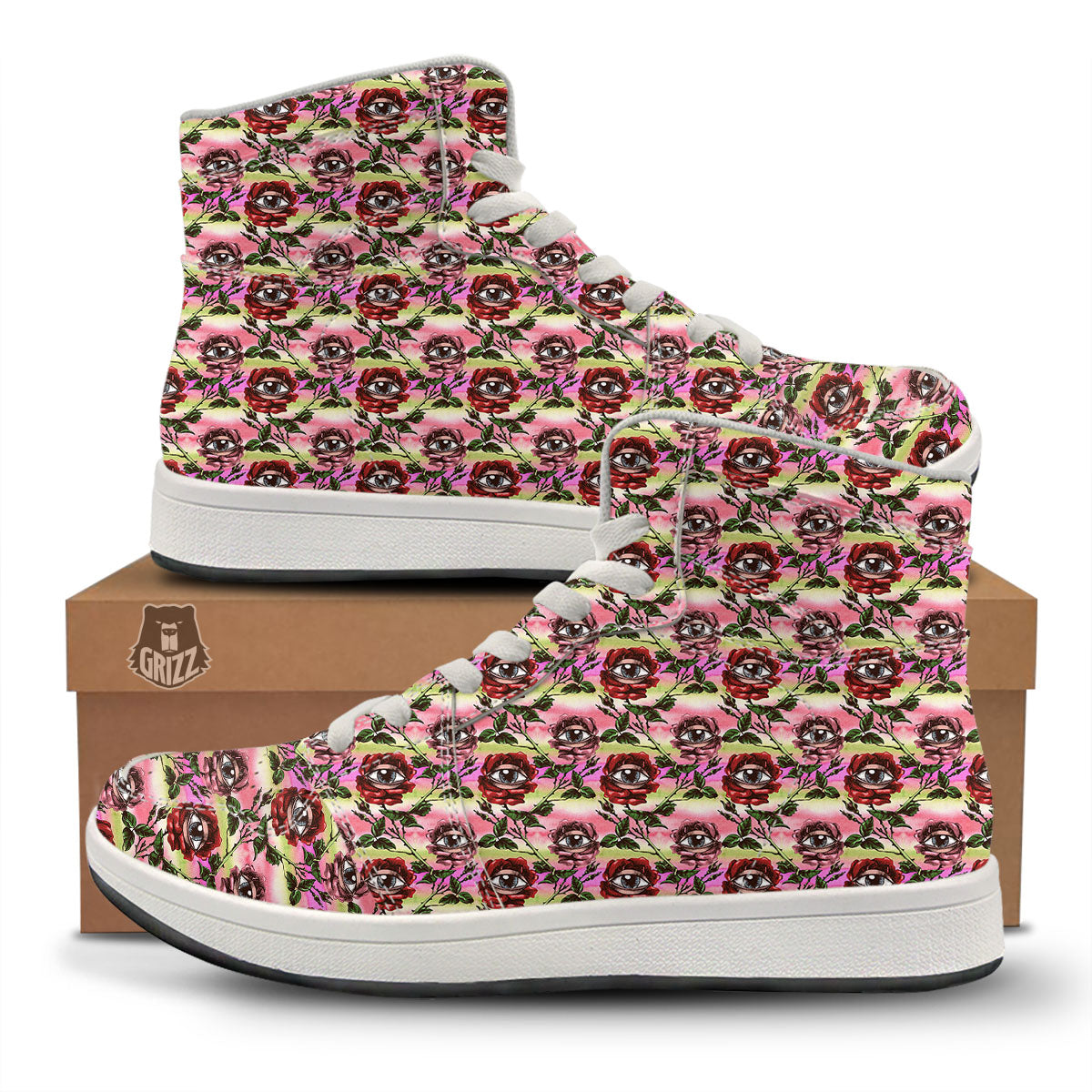 Rose Eyeball Print Pattern High Top Sneakers-grizzshop