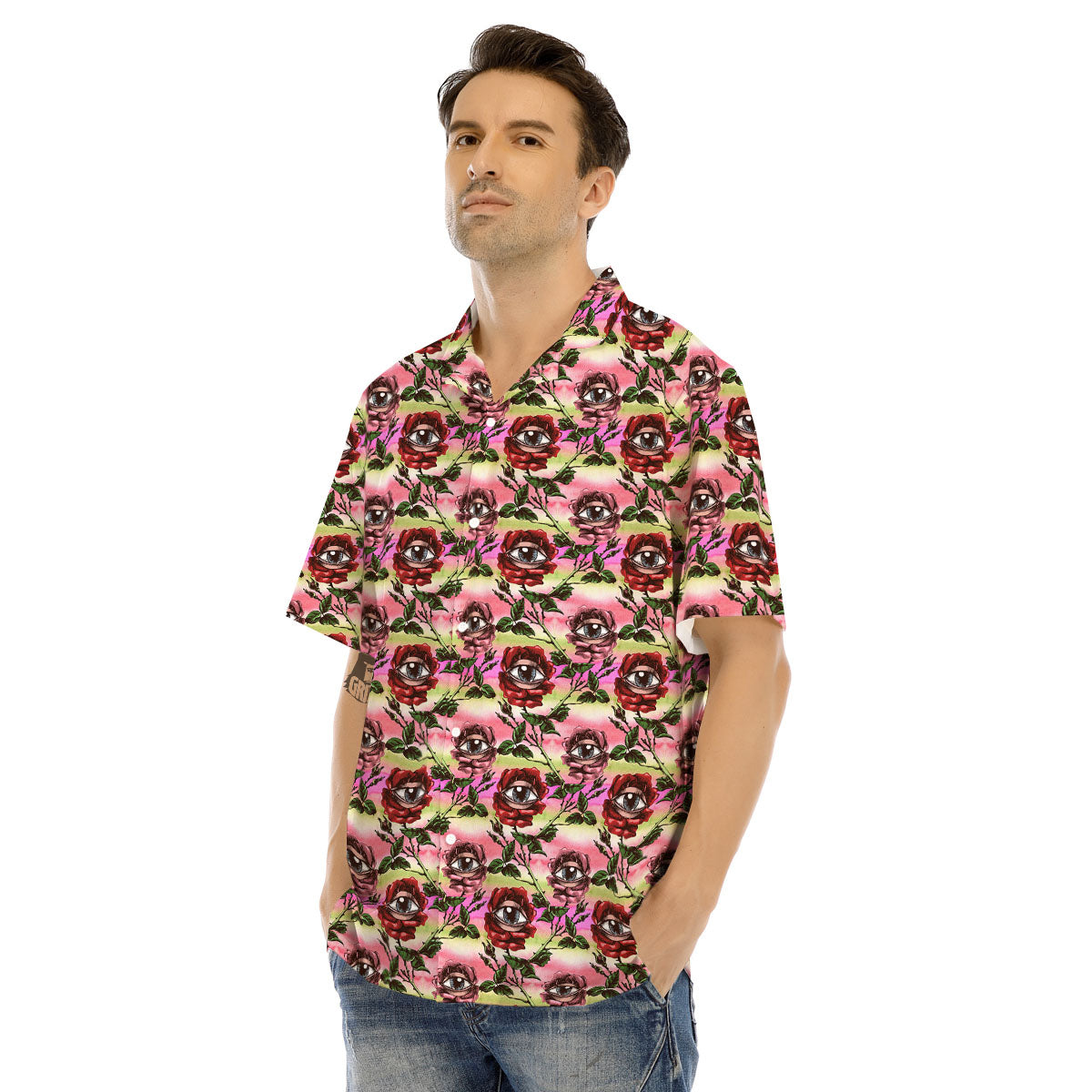 Rose Eyeball Print Pattern Men's Hawaiian Shirt-grizzshop