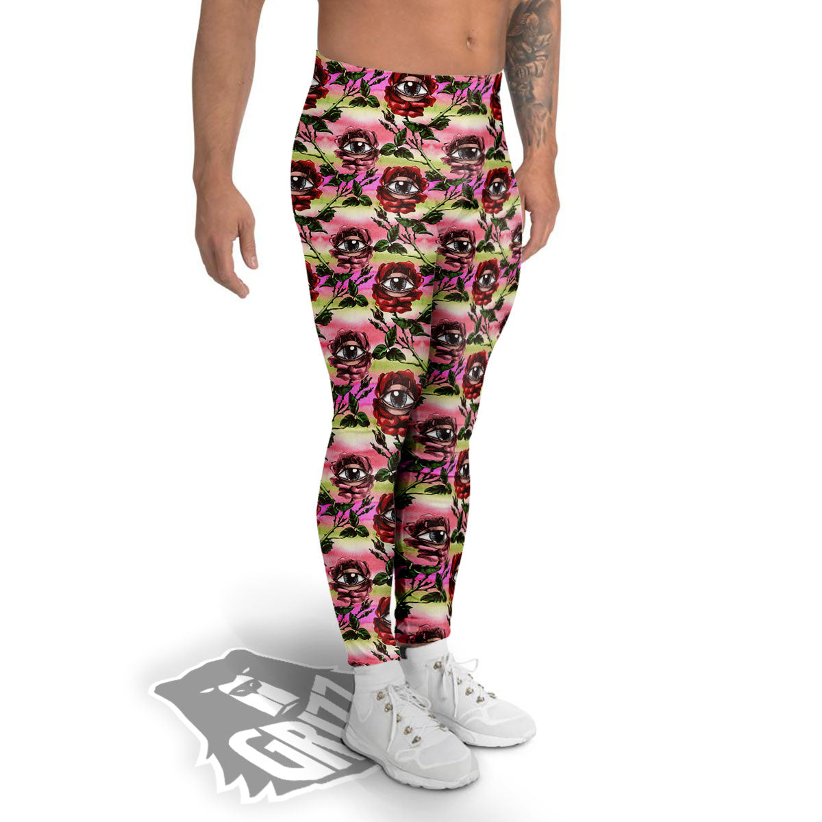 Rose Eyeball Print Pattern Men's Leggings-grizzshop
