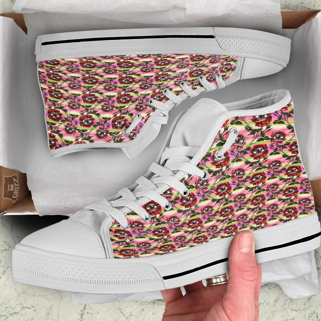 Rose Eyeball Print Pattern White High Top Shoes-grizzshop