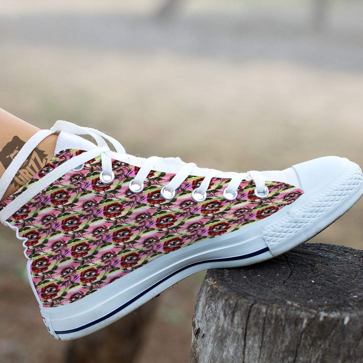 Rose Eyeball Print Pattern White High Top Shoes-grizzshop