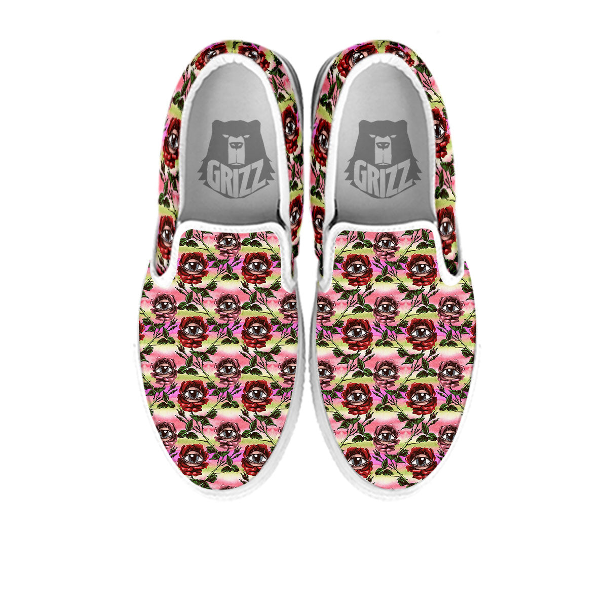 Rose Eyeball Print Pattern White Slip On Shoes-grizzshop