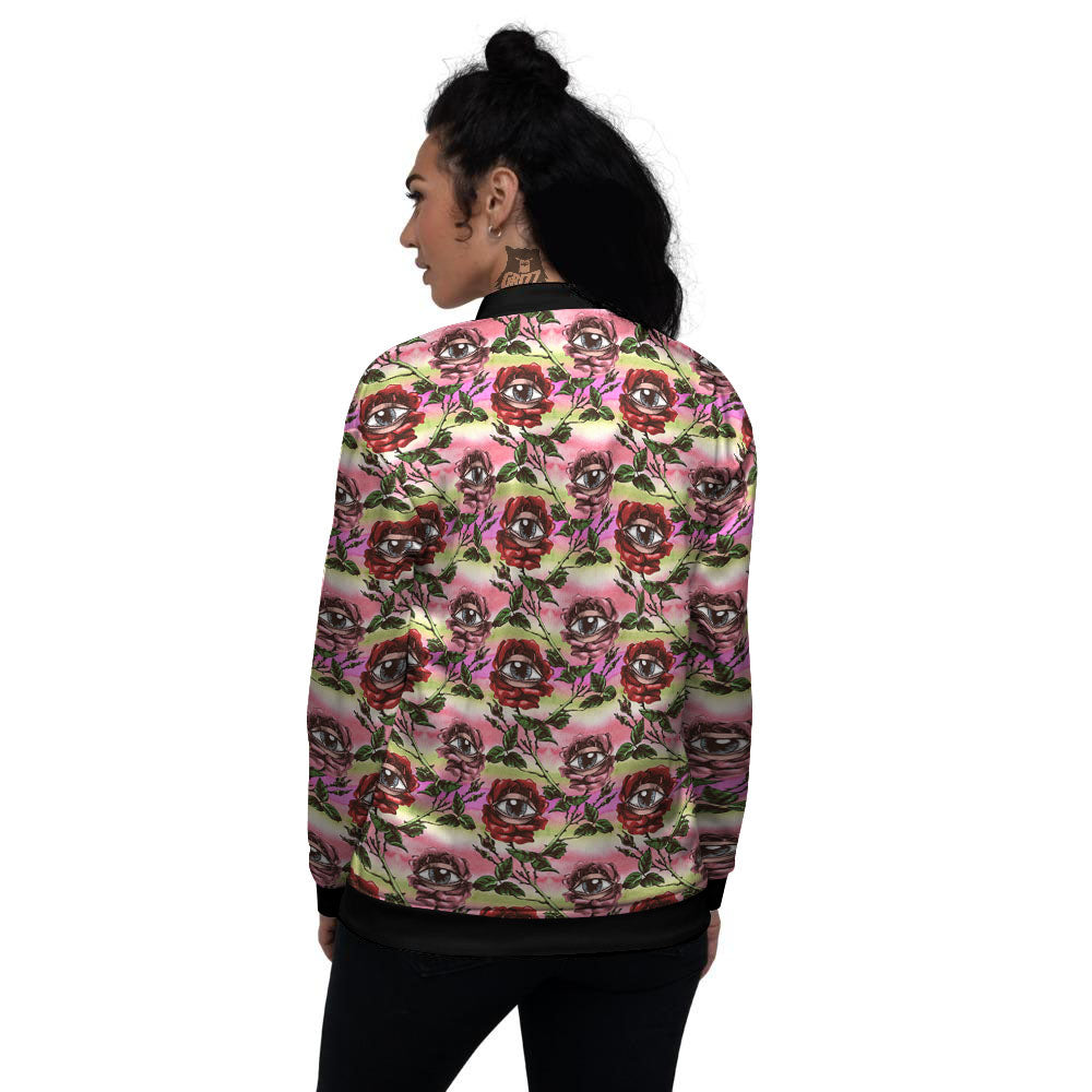 Rose Eyeball Print Pattern Women's Bomber Jacket-grizzshop