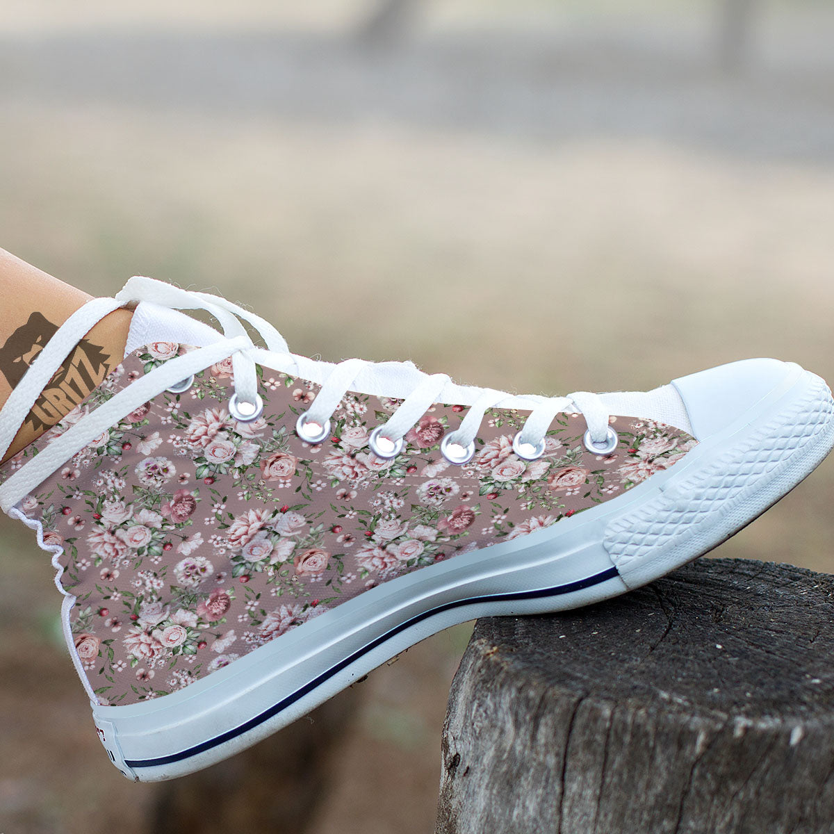 Rose Floral Pink Vintage Print Pattern White High Top Shoes-grizzshop