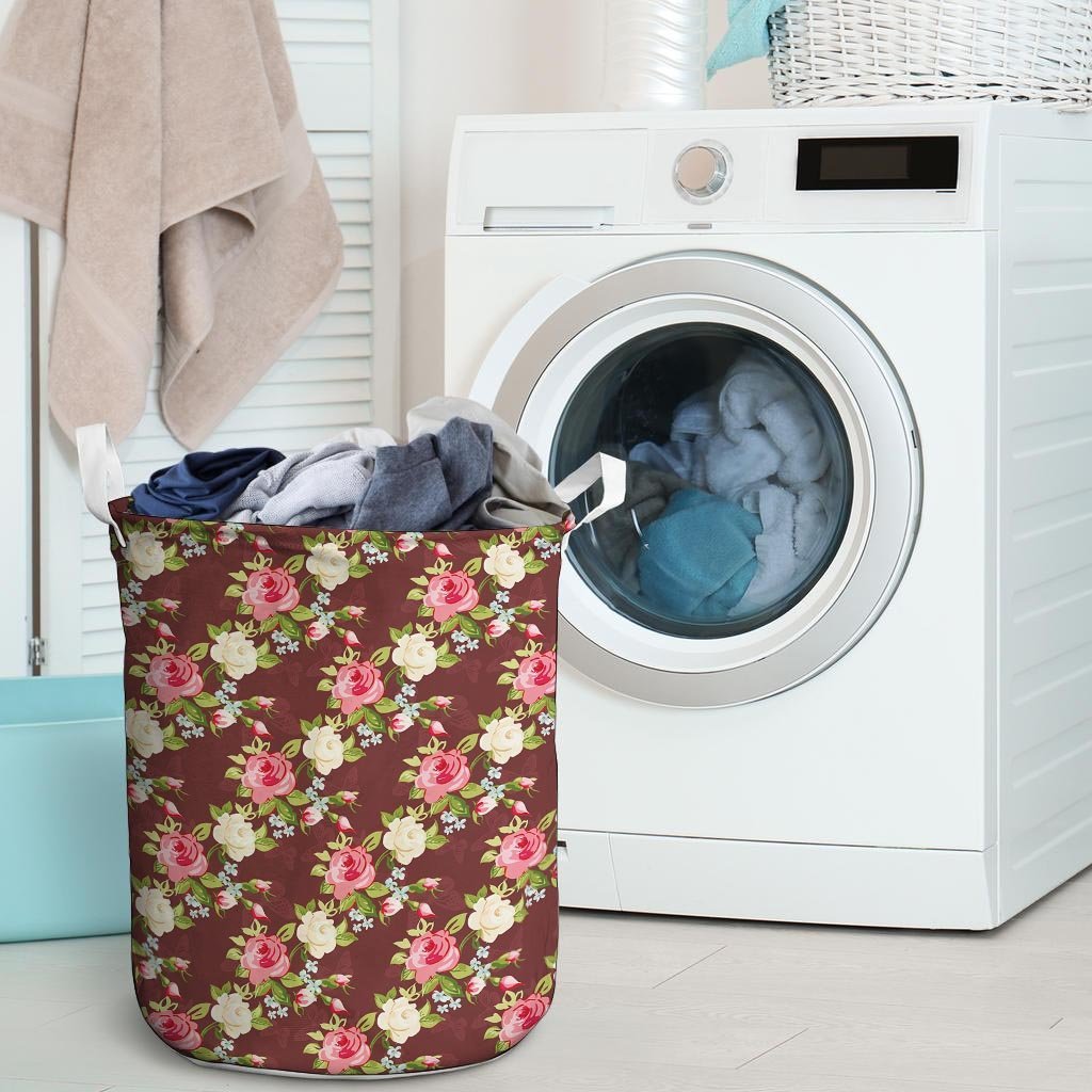 Rose Floral Print Laundry Basket-grizzshop