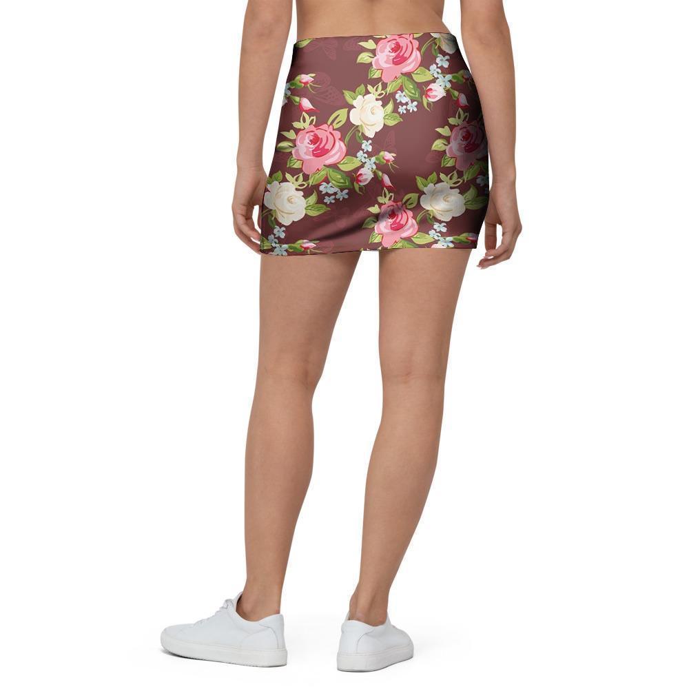 Rose Floral Print Mini Skirt-grizzshop