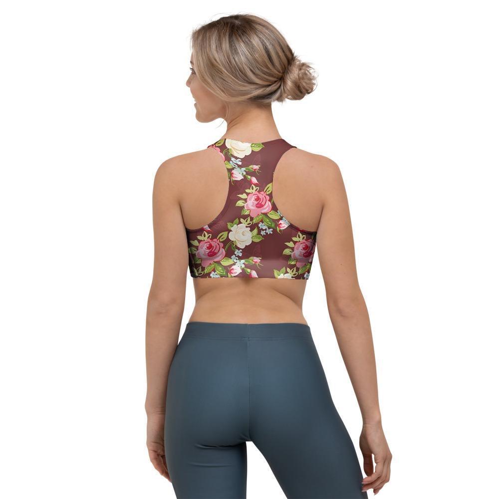 Rose Floral Print Sports Bra-grizzshop
