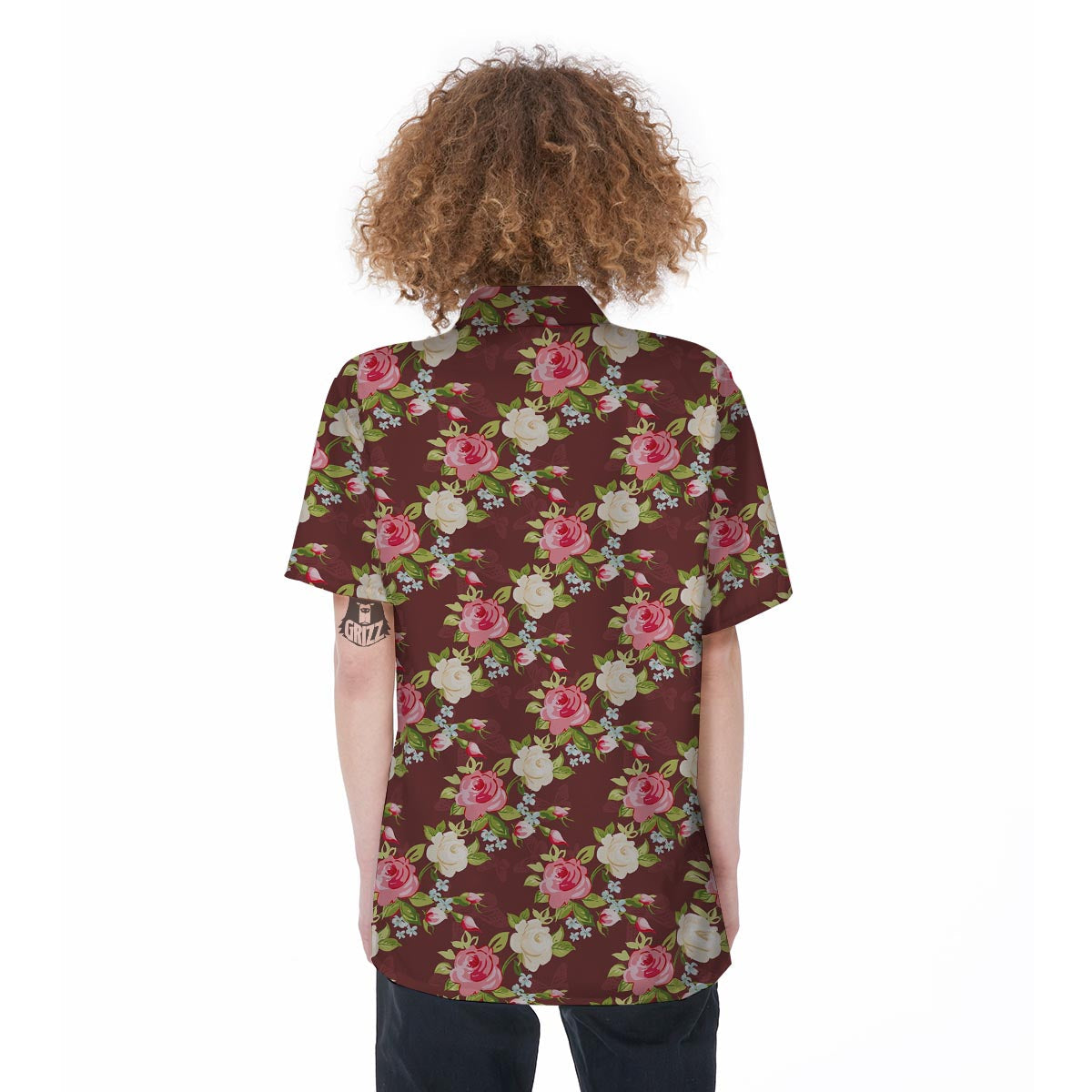 Rose Floral Print Women's Short Sleeve Shirts-grizzshop