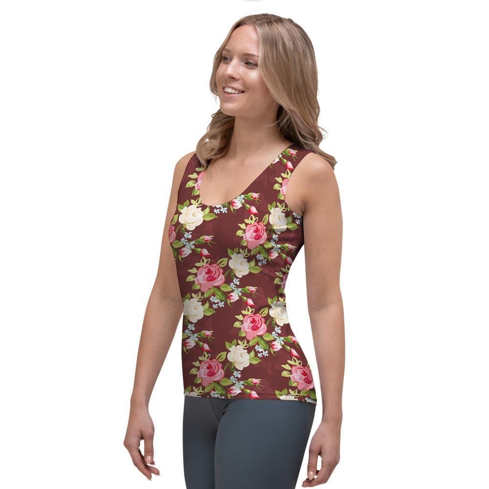 Rose Floral Print Women's Tank Top-grizzshop