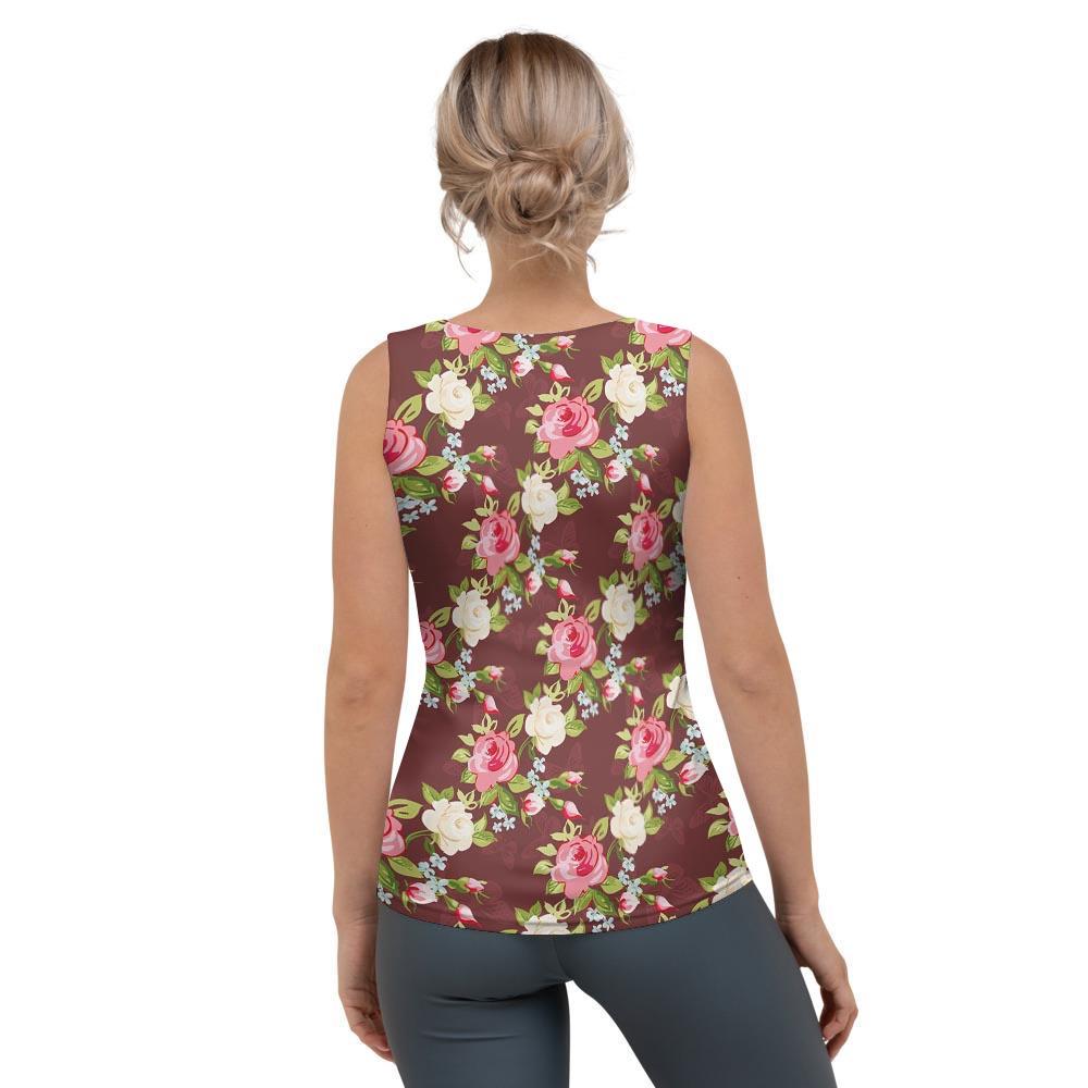 Rose Floral Print Women's Tank Top-grizzshop