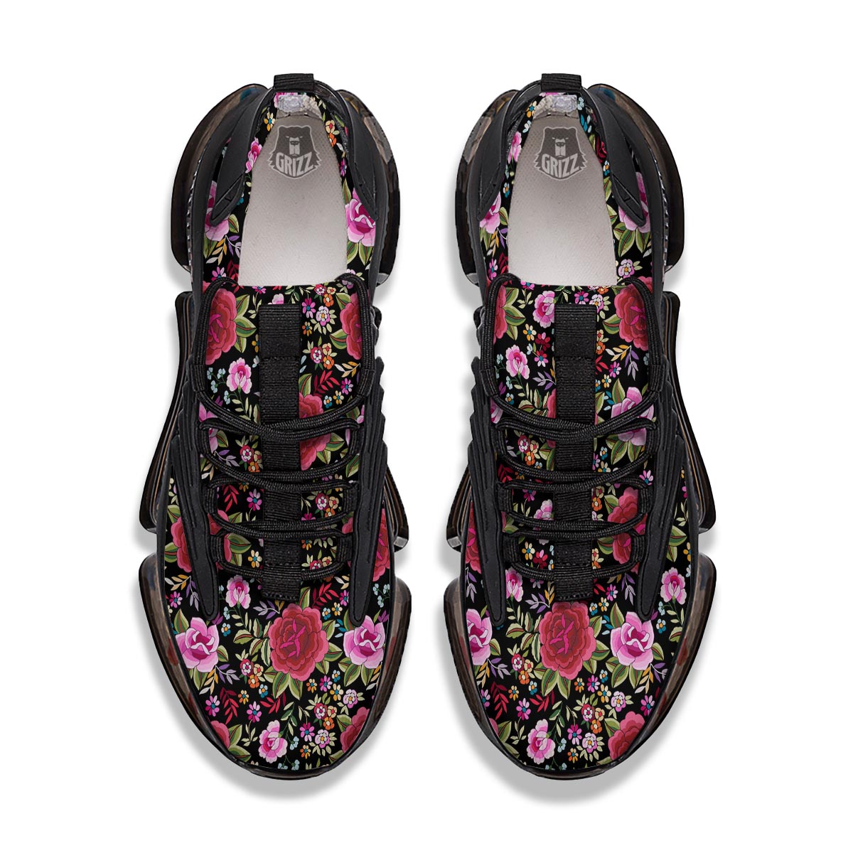 Rose Floral Red Pink Print Pattern Black Gym Shoes-grizzshop