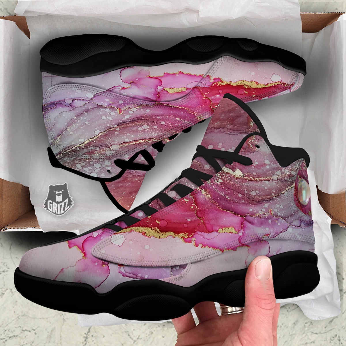 Rose Gold Marble Print Black Basketball Shoes-grizzshop