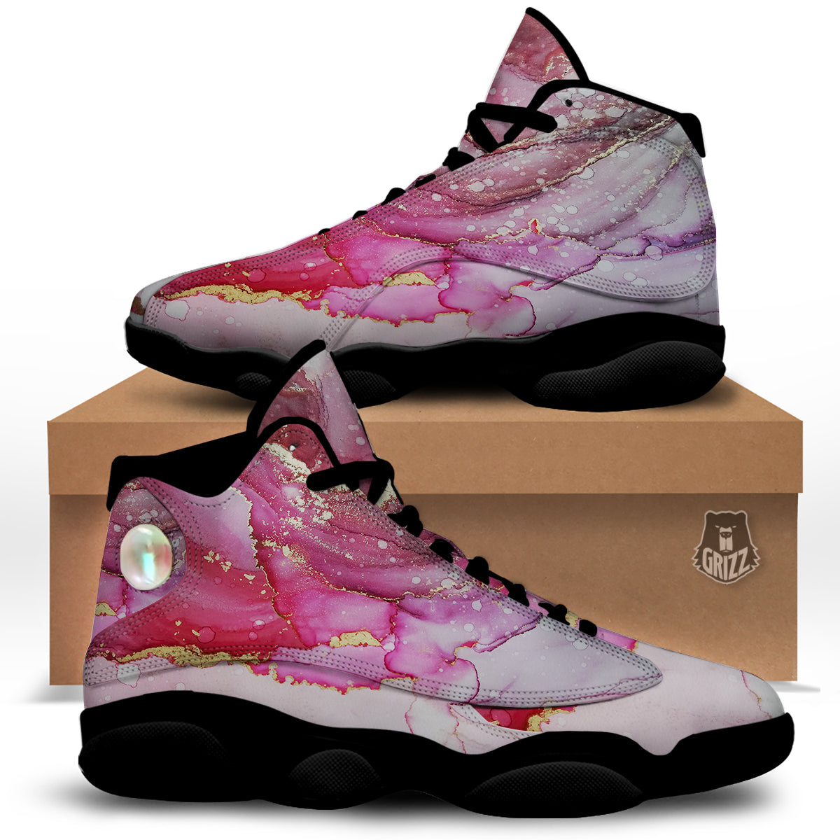 Rose Gold Marble Print Black Basketball Shoes-grizzshop