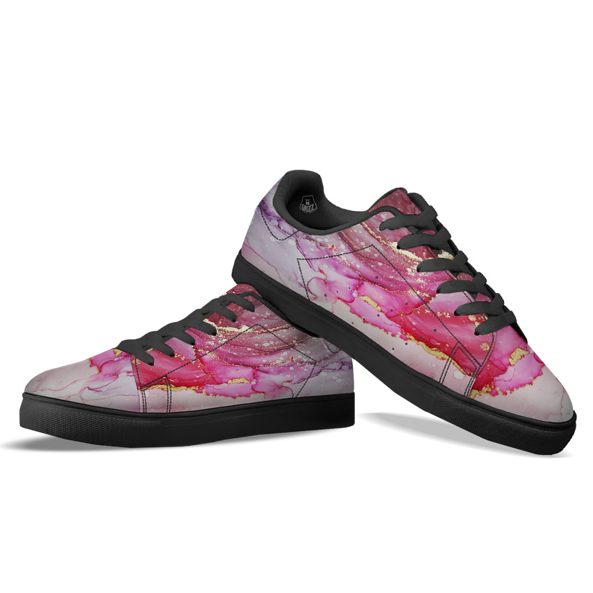 Rose Gold Marble Print Black Low Top Sneakers-grizzshop