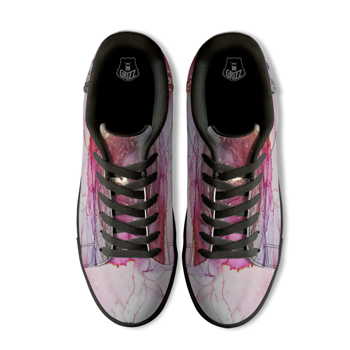 Rose Gold Marble Print Black Low Top Sneakers-grizzshop