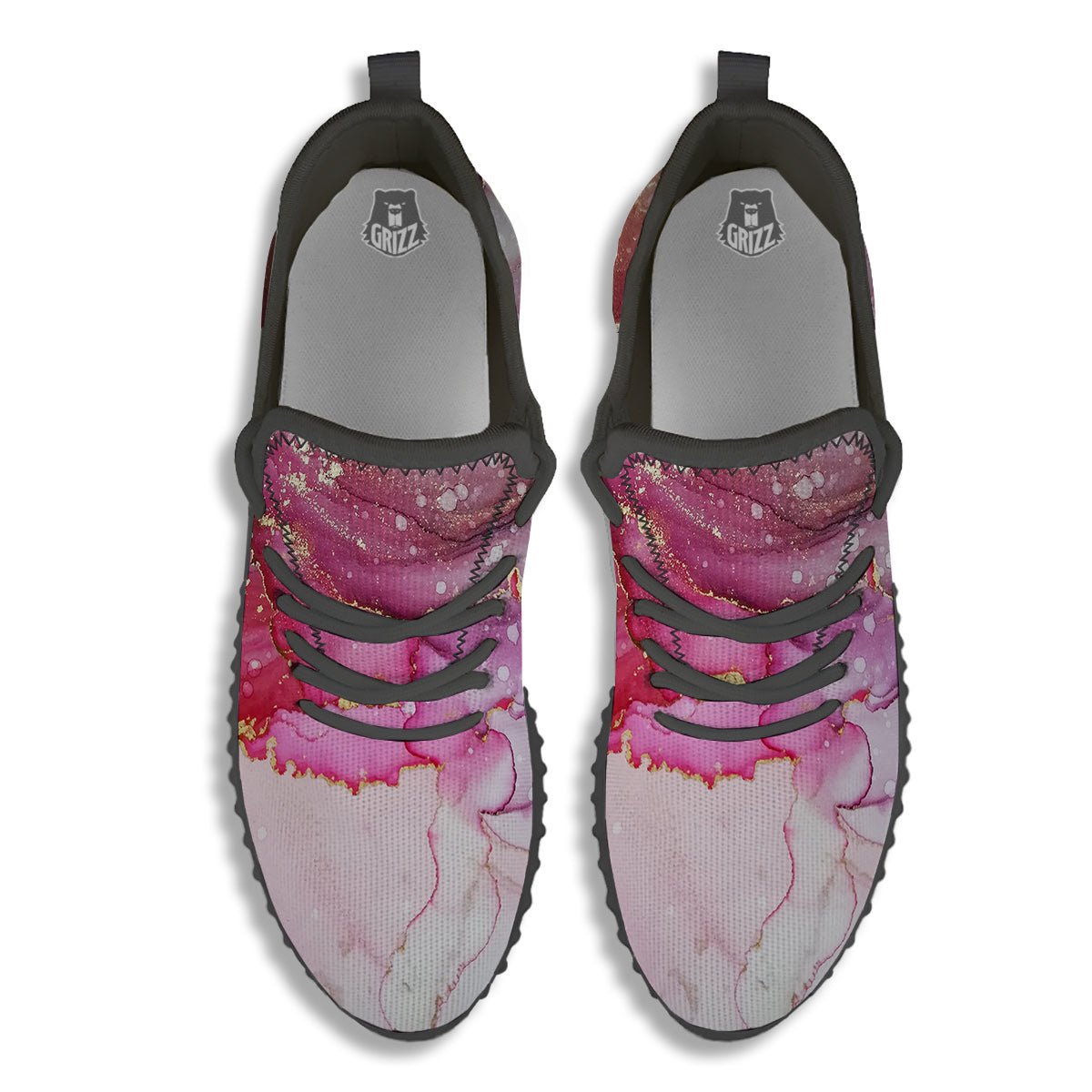 Rose Gold Marble Print Black Walking Shoes-grizzshop