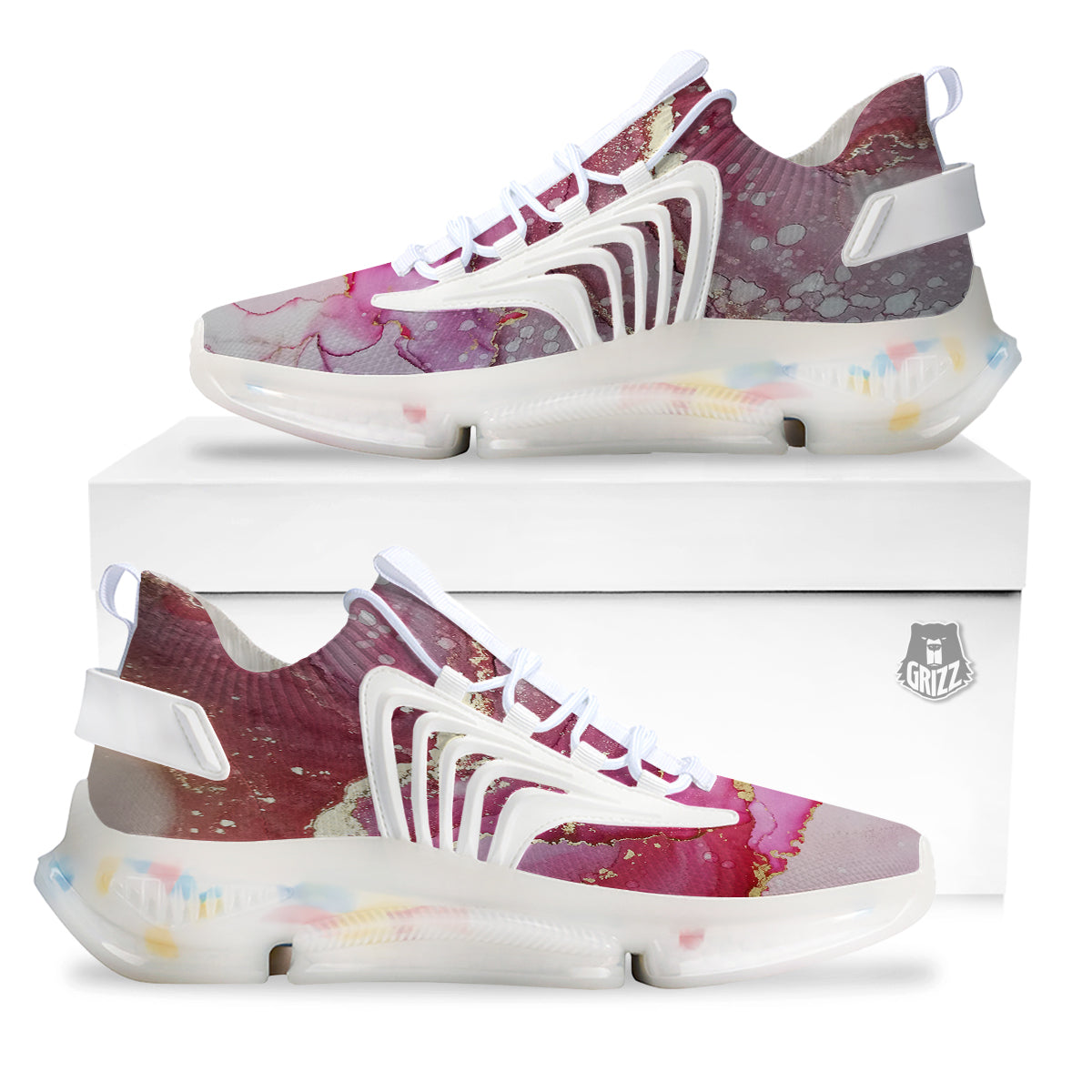 Rose Gold Marble Print White Gym Shoes-grizzshop