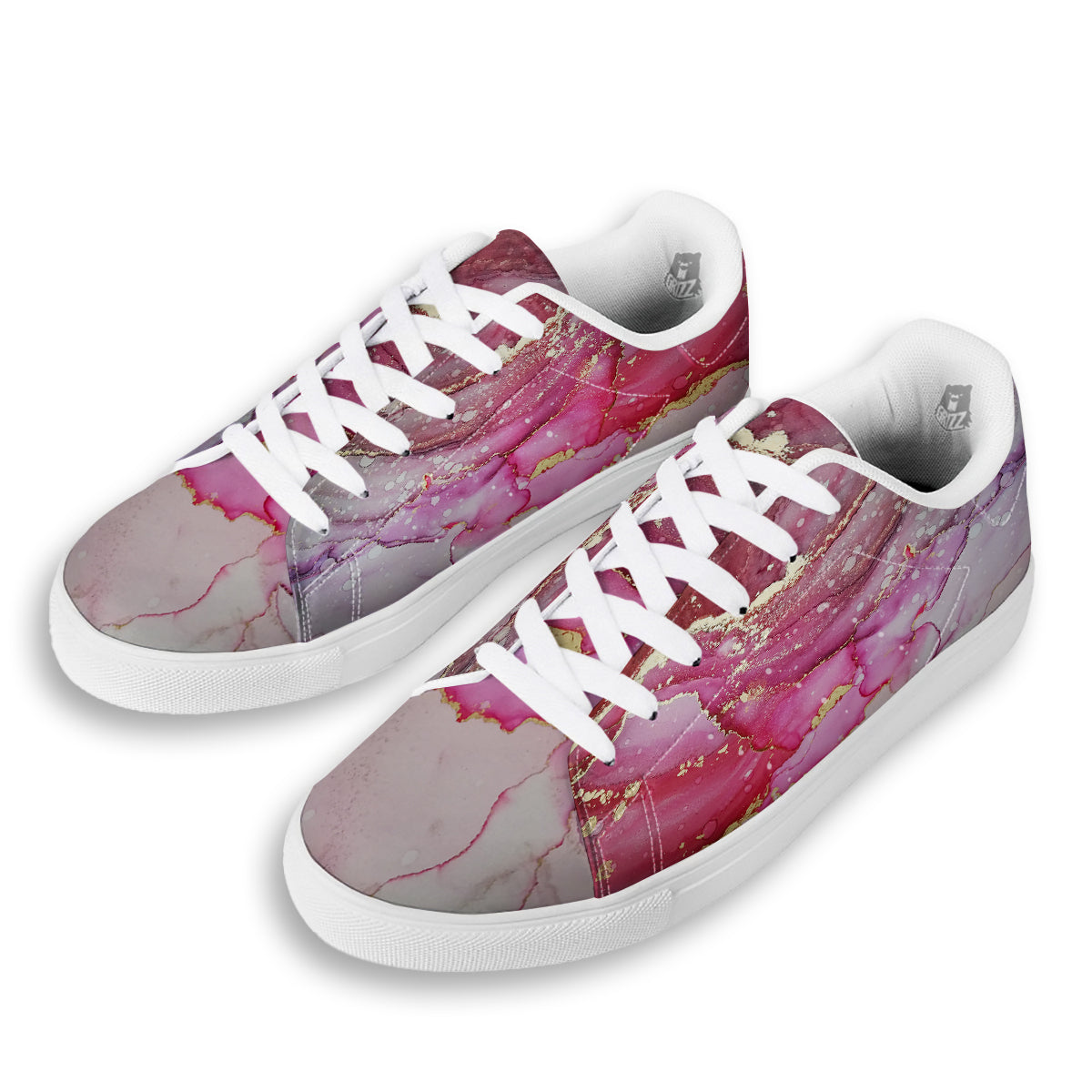 Rose Gold Marble Print White Low Top Sneakers-grizzshop