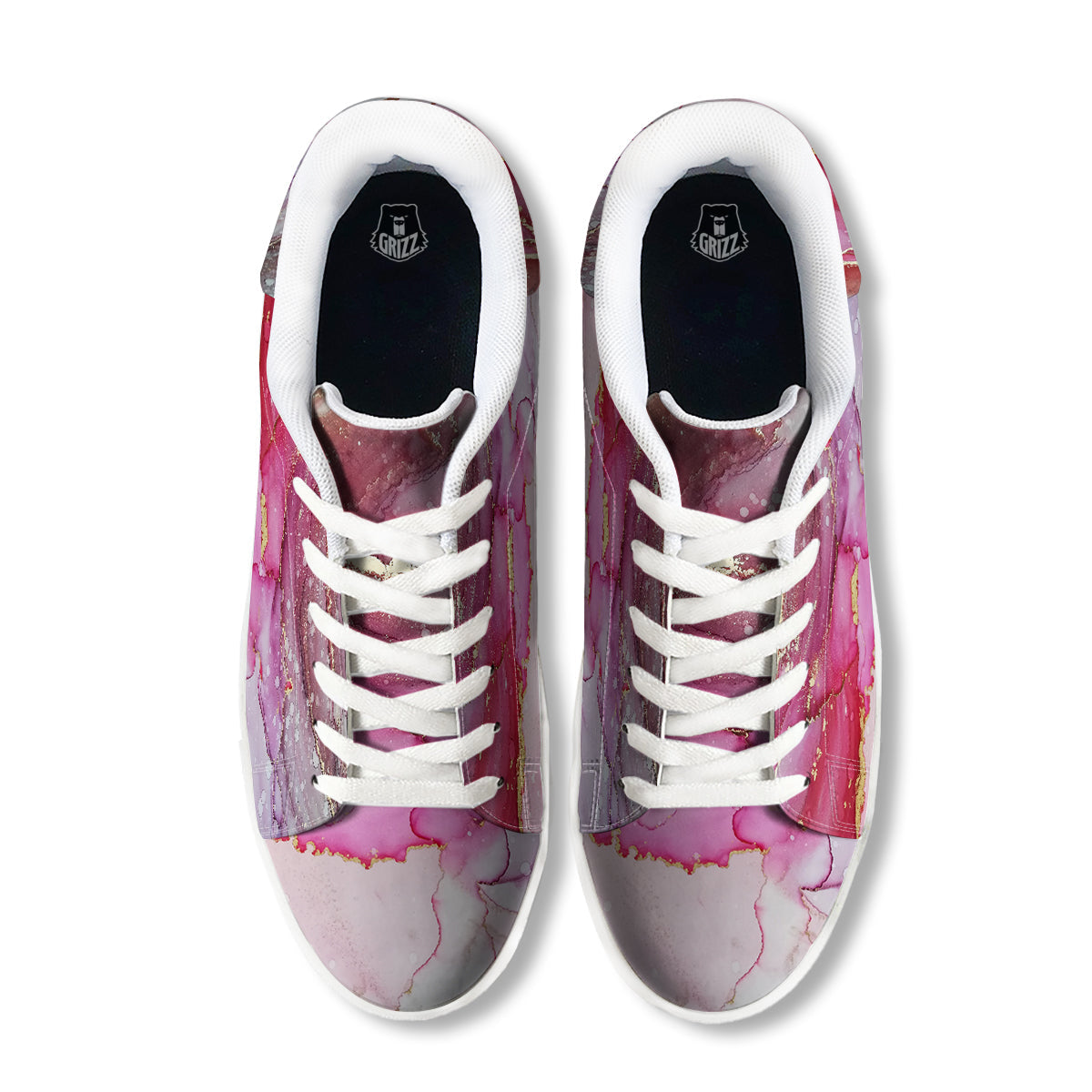Rose Gold Marble Print White Low Top Sneakers-grizzshop