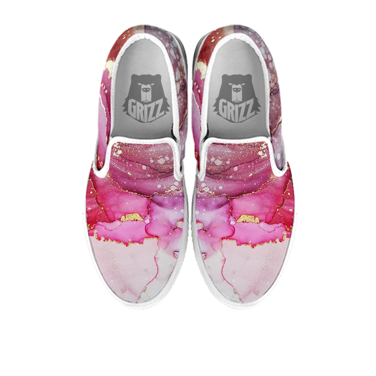 Rose Gold Marble Print White Slip On Shoes-grizzshop