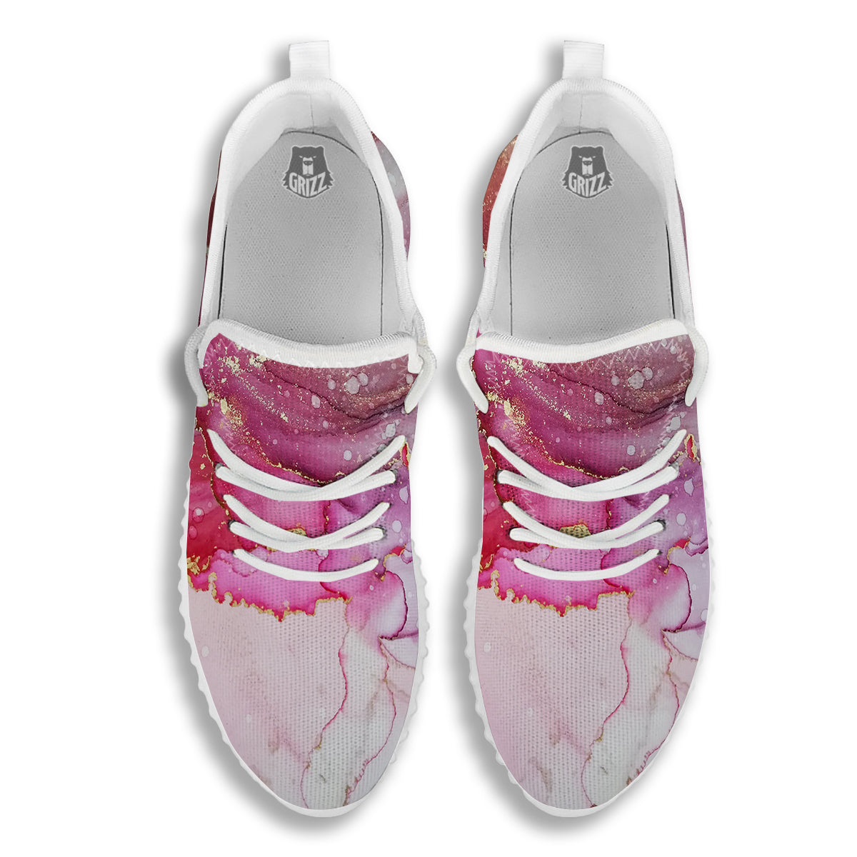 Rose Gold Marble Print White Walking Shoes-grizzshop