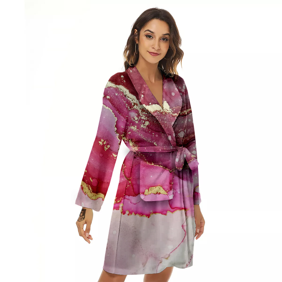 Rose Gold Marble Print Women's Robe-grizzshop