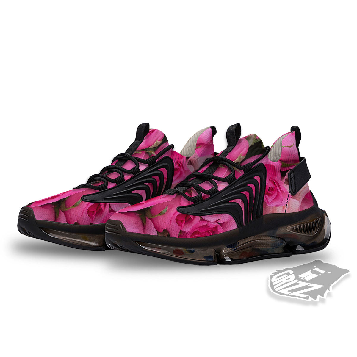 Rose Hot Pink Print Black Gym Shoes-grizzshop