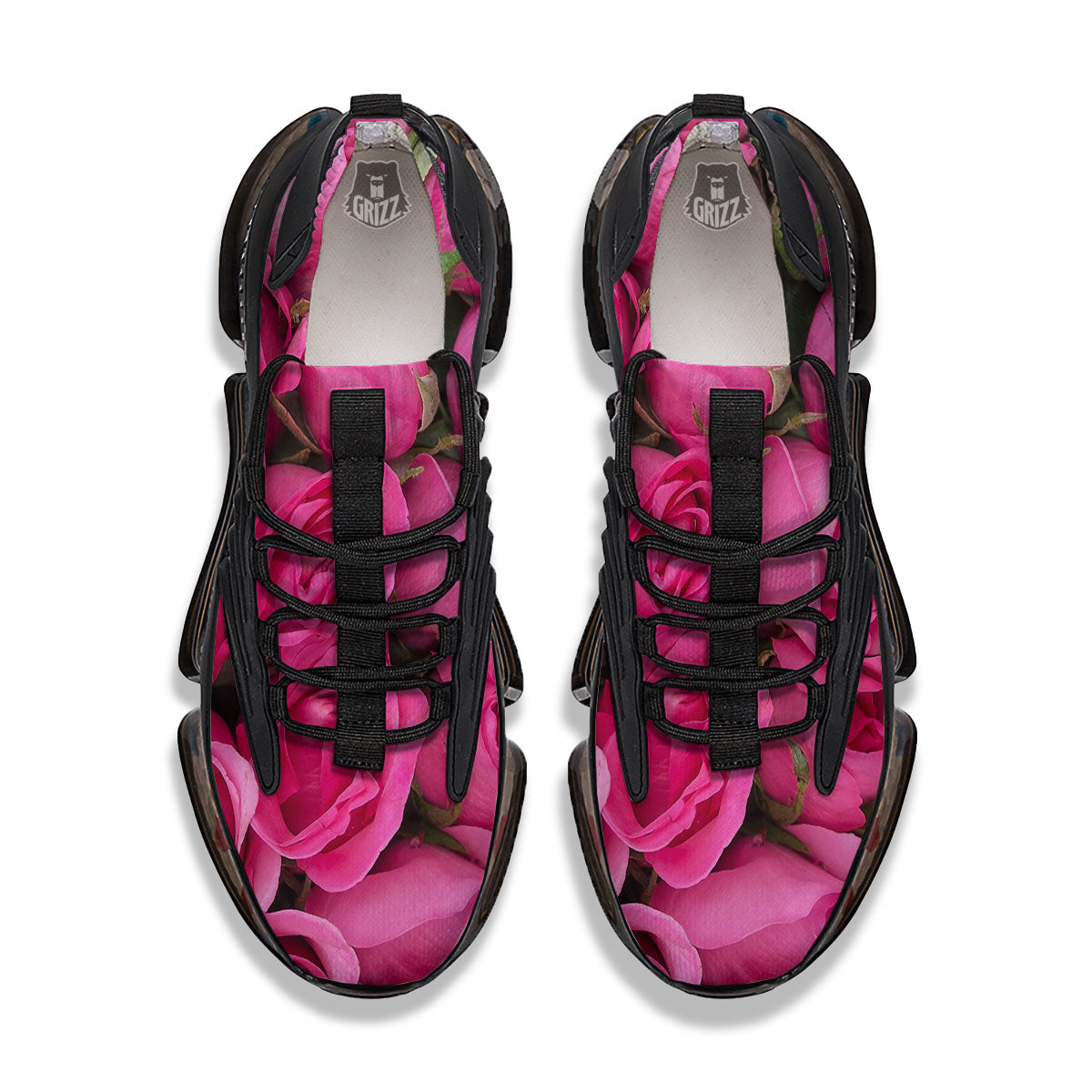 Rose Hot Pink Print Black Gym Shoes-grizzshop